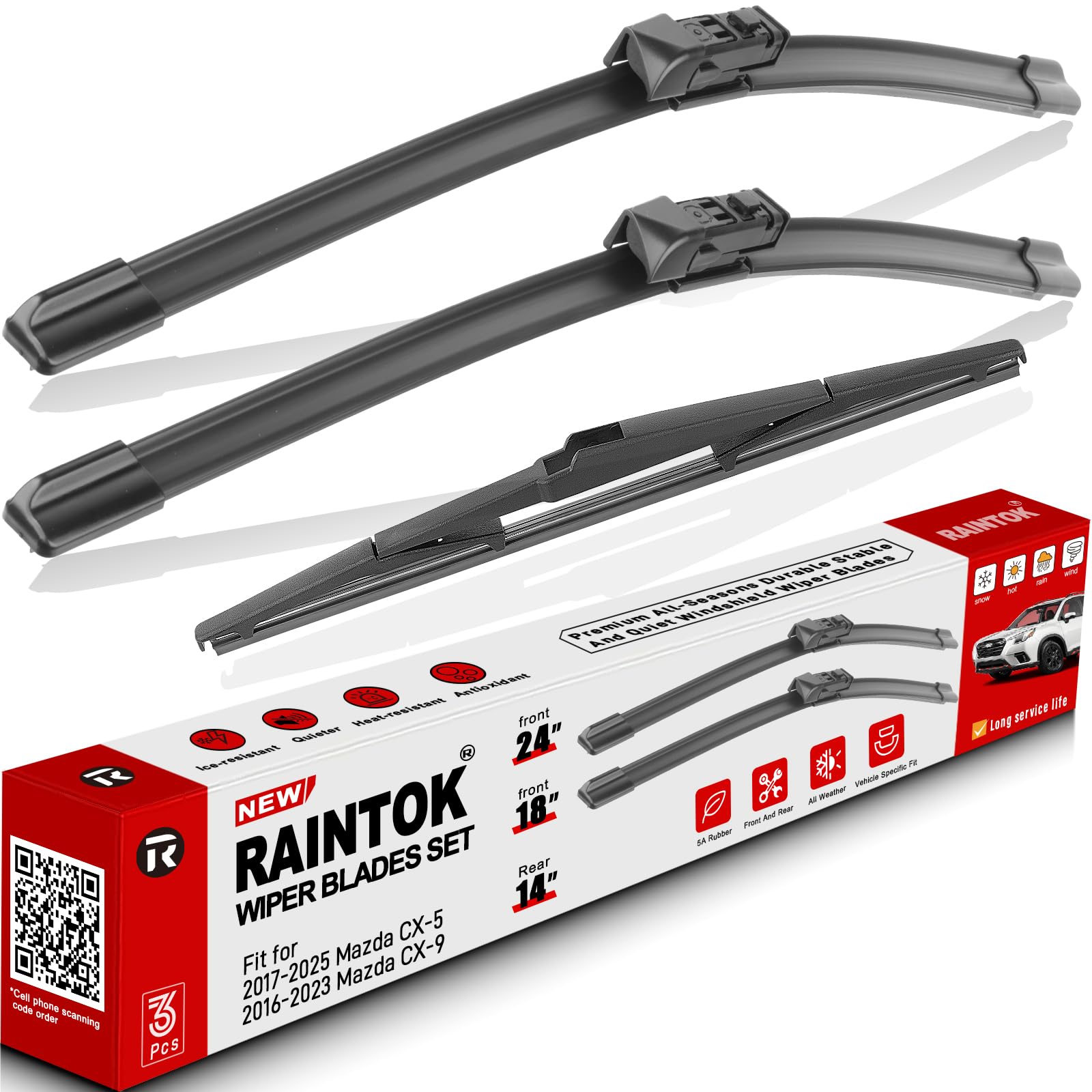 3 Pack Windshield Wiper Blades Replacement for Mazda CX-5 CX-9 2017-2025