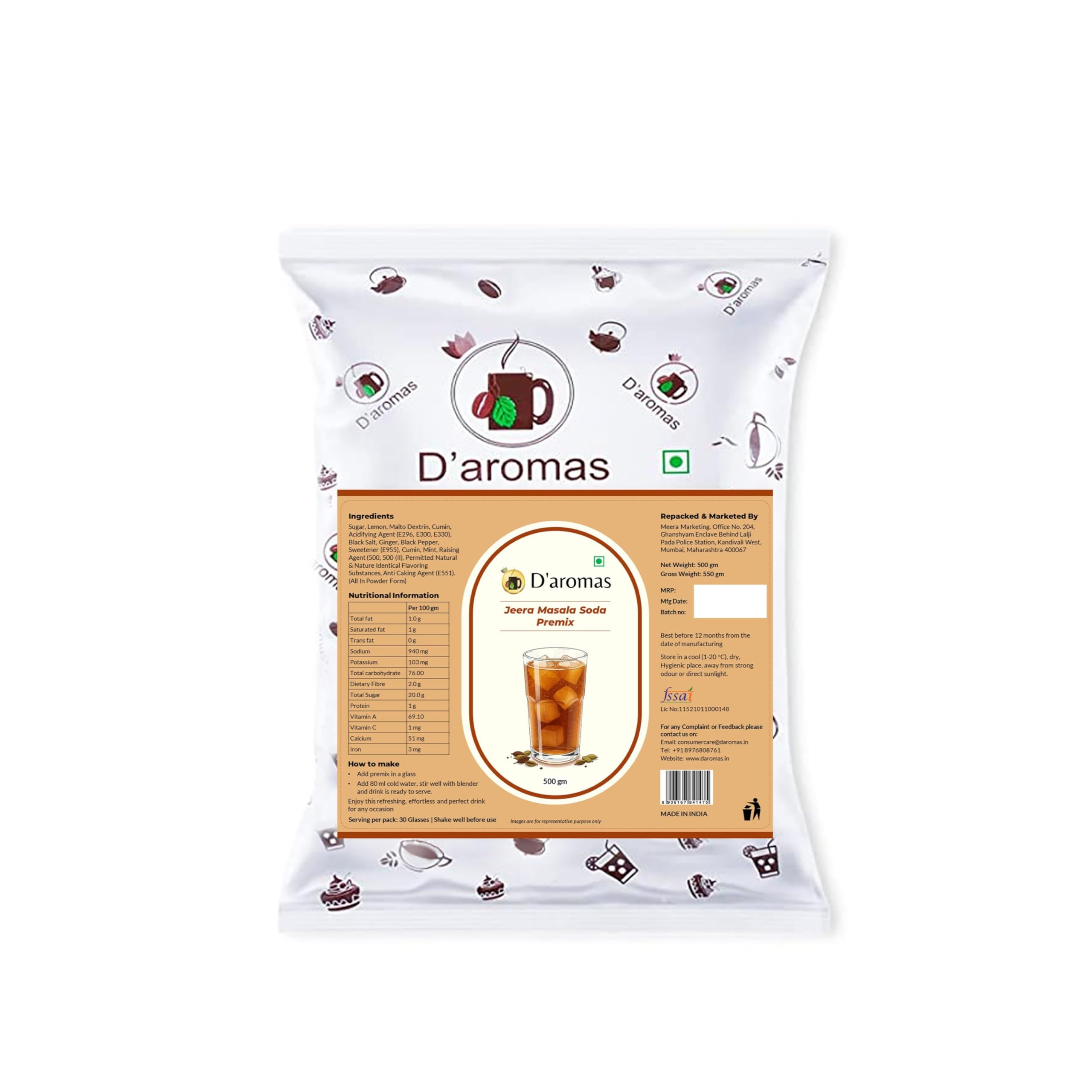 D'aromas Jeera Masala Sode Premix Powder 500g |Refreshing & Re-hydrating|Instant Drink Mix-image-27