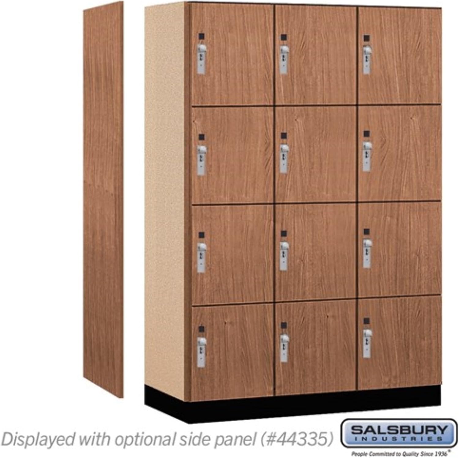 Salsbury 18" Wide Premier Wood Locker-Four Tier-3 Wide-6 Feet High-21 Deep-Red Oak-Silver Hasps