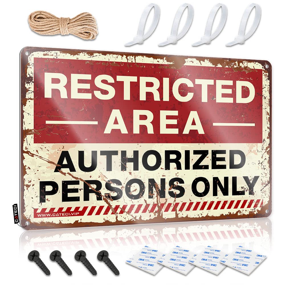 Funny Sarcastic Signs Restricted Area Authorized Persons Only Tin Sign Personalized Bar Signs Funny Bar Decor(30X40CM)