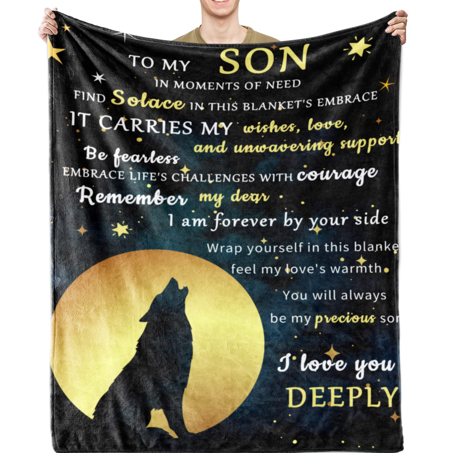 WEARYGING Son's Letter Flannel Blanket, Warm Gift for Your Beloved Son, Express Your Love on Birthdays and Special Occasions