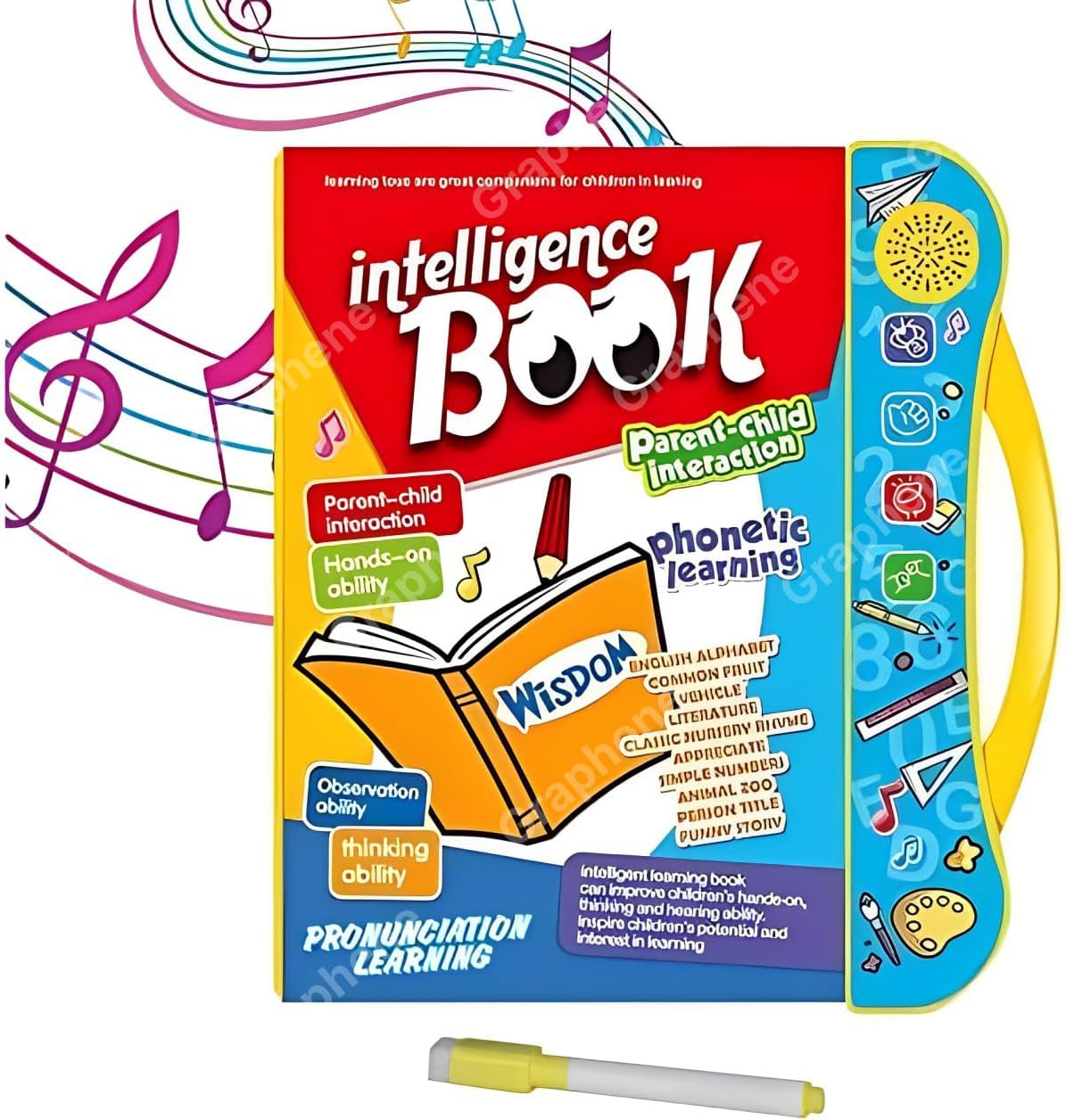 GRAPHENE Intelligence Phonetic Learning E-Book with Sound, Alphabet,Numbers,Shapes,Animals,Nursery Rhyme Birthday Gift for Kids, Musical Toy for 3+ Year Kids, Boys, Toddlers Multicolor (Pack of 1)