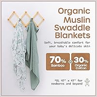 Vista 3 de Organic Baby Muslin Swaddle Blankets for Boy or Girl - Eucalyptus Leaves and Sage Swaddling Blanket 2 Pack - Soft Muslin, XLarge and Breathable