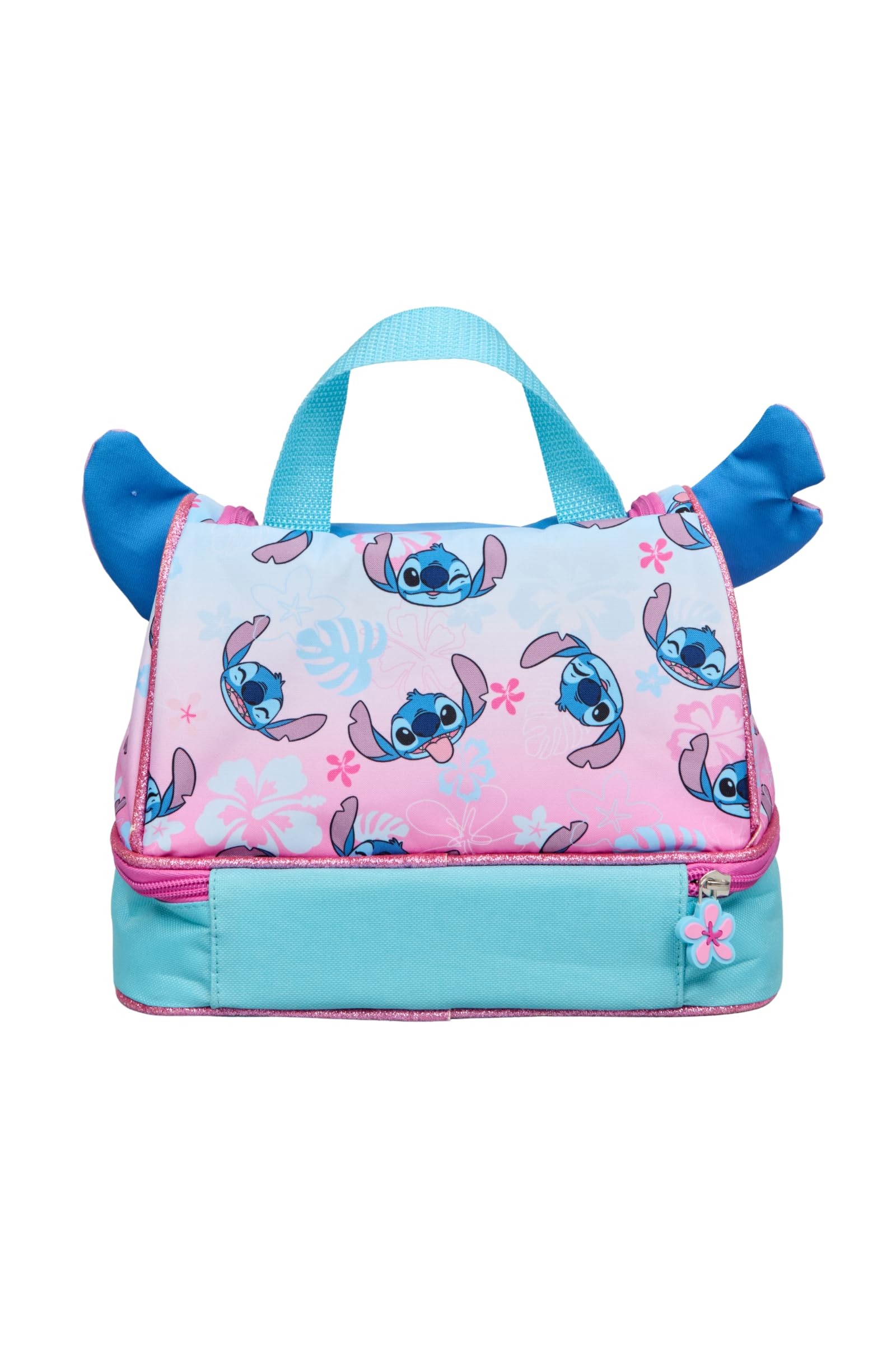 Disney Stitch Sac à déjeuner pour filles – Oreilles 3D – Boîte à déjeuner isotherme rose et bleue pour enfants – Double compartiment – Sac à goûter Lilo & Stitch