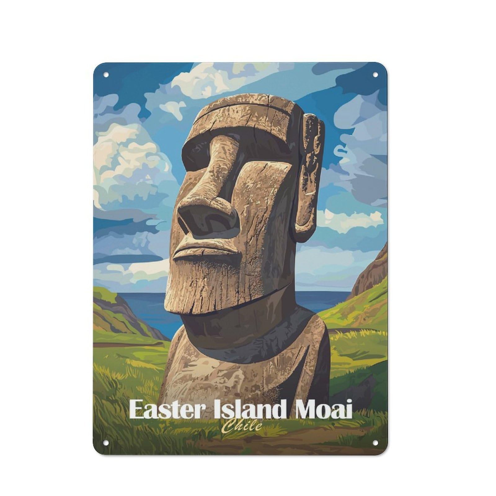 Garage Style Easter Island Moai Retro Metal Sign 40x30cm, Workshop Wall Decor for Workshop, Basement, Shed Or Games Room