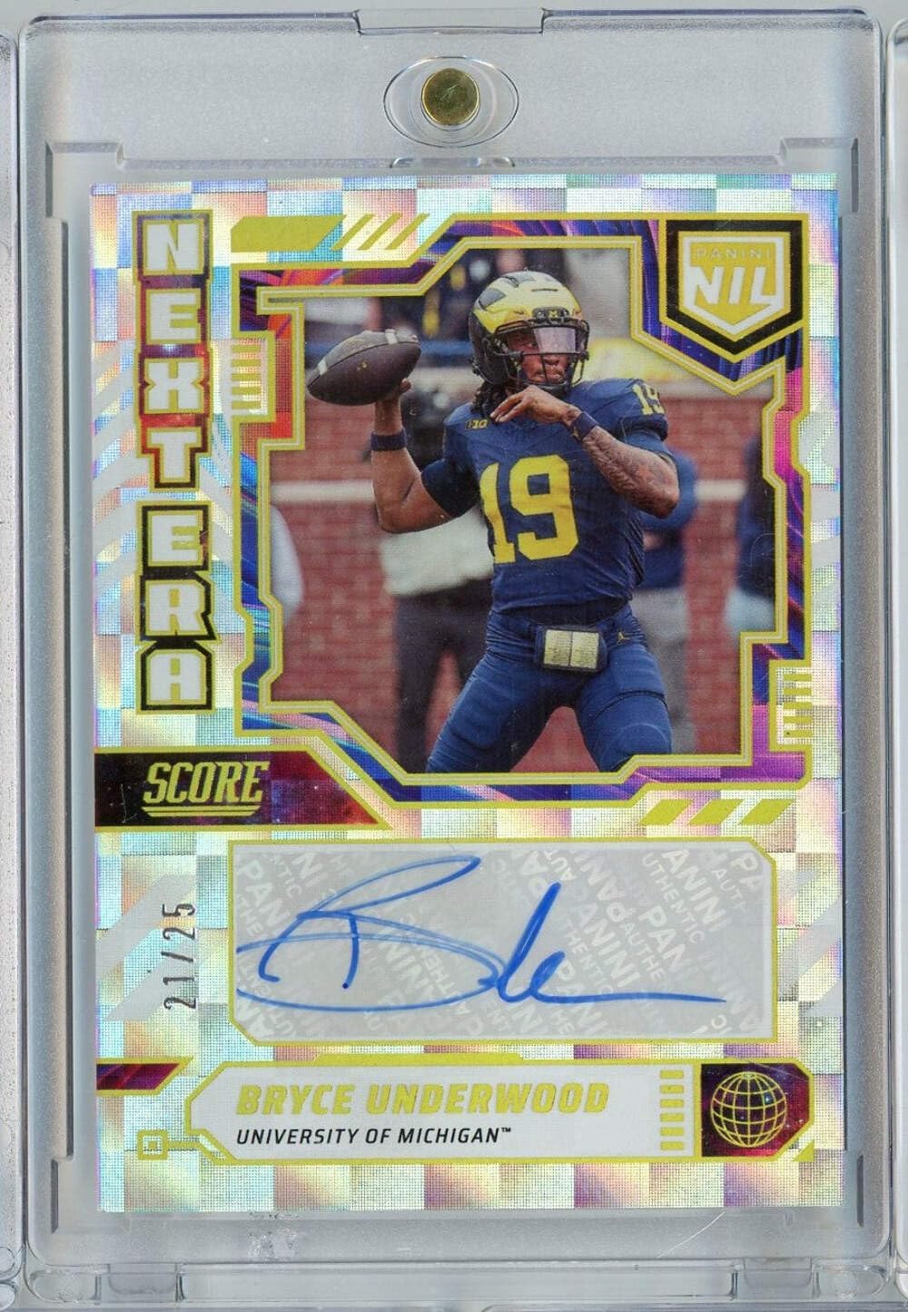 2025 Panini Score NIL Next Era Bryce Underwood #NENBUN /25 Auto Michigan Wolverines Rookie RC Football Card