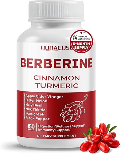 Berberina 14 en 1 Suplemento con Ceilán, Canela, Vinagre de sidra de manzana, cúrcuma, melón amargo, albahaca, cardo mariano, fenogreco, Gymnema