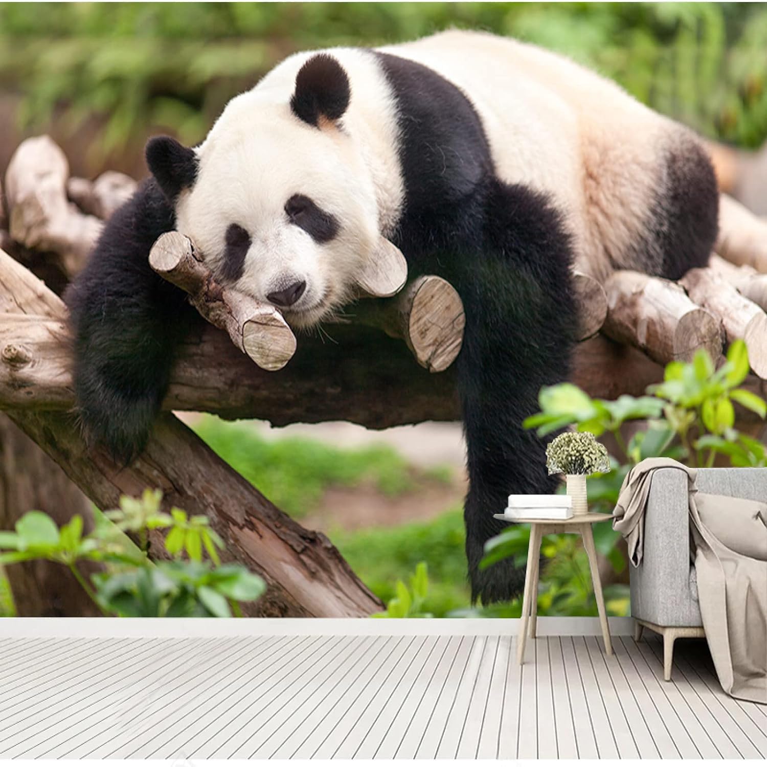 Papier peint mural 3D pandas animaux 450x315 cm amovible grand format pour salon moderne