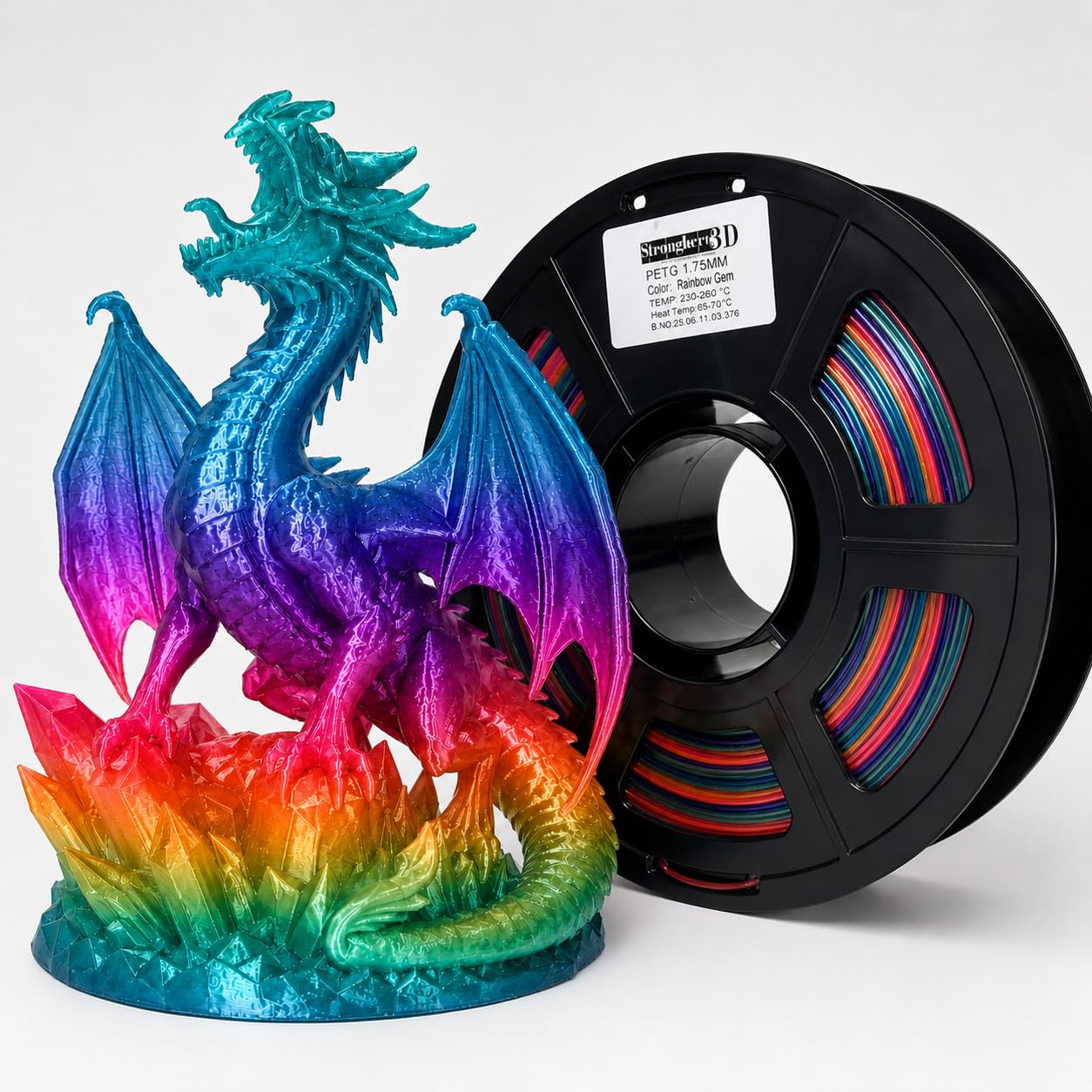 PETG 3D Printer Filament 1.75mm,Rainbow Translucent Gem,Multi Color,Fast Color Changing,1kg(2.2lbs) Accuracy +/-0.05mm