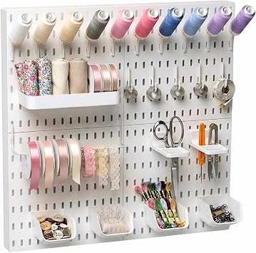 Keepo Title Peg board Kit, Pegboards and Accessories Modular Hanging for Craft, Plastic Pegboard Wall Organizer for Craft Room, Office, Tool Organizer White, 2222