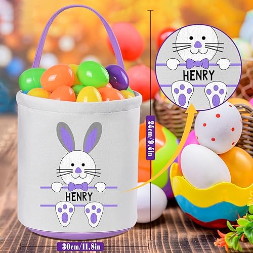 Miniatura 3 de Touber - Canastas de Pascua personalizadas para niños y niñas, 2 unidades, cesta de conejo de Pascua, cesta de Pascua personalizada con asa, cestas