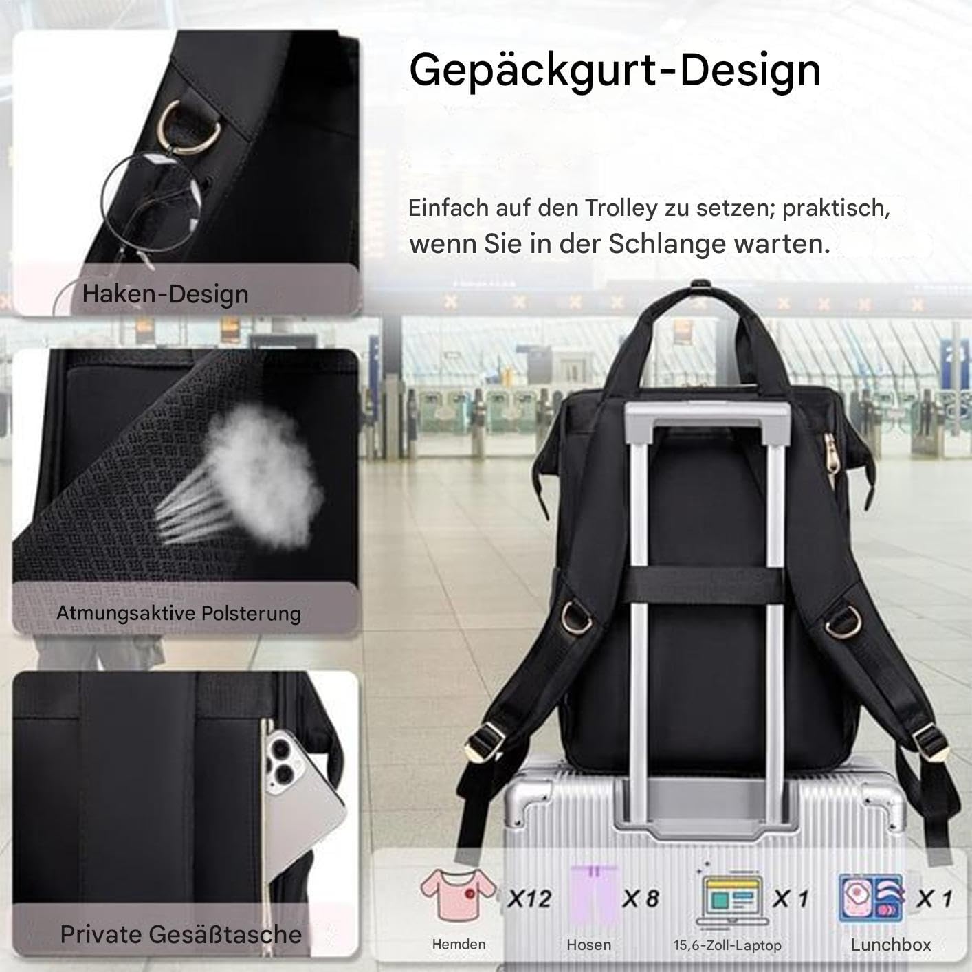 Generisch Lunch Backpack Laptop with Insulated Compartment Daily Student Work Bag for School Outgoing Vacation Office Camping Hiking Travel Picnic