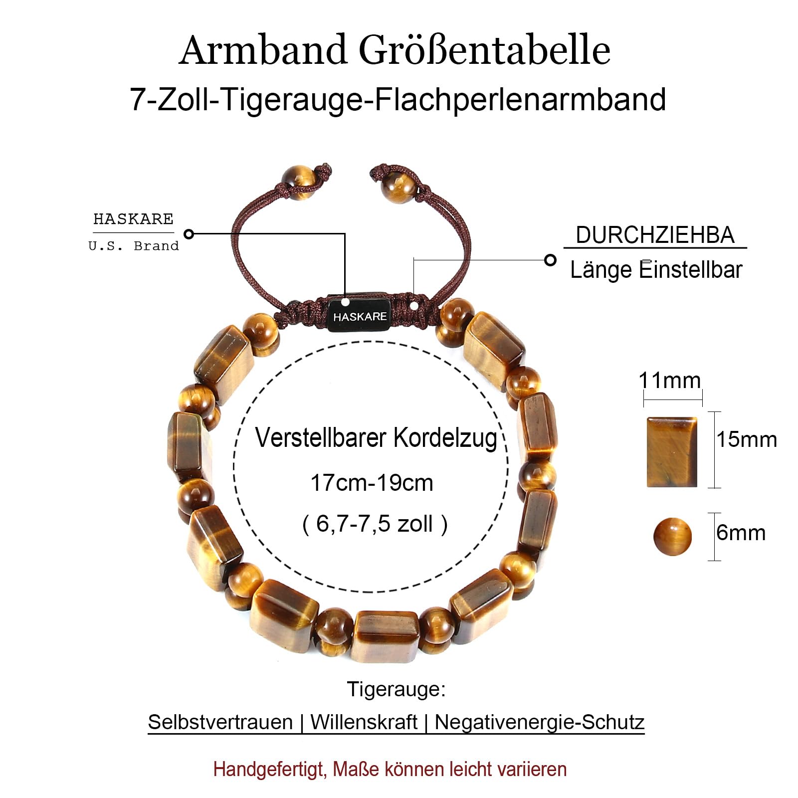 HASKARE Tigerauge-Schutzarmband für Männer – Handgefertigtes Armband mit Echtkristall-Tigerauge-Perlen, Robustes Zugverschluss-Edelsteinarmband, Geschenk für Papa zu Weihnachten & Vatertag