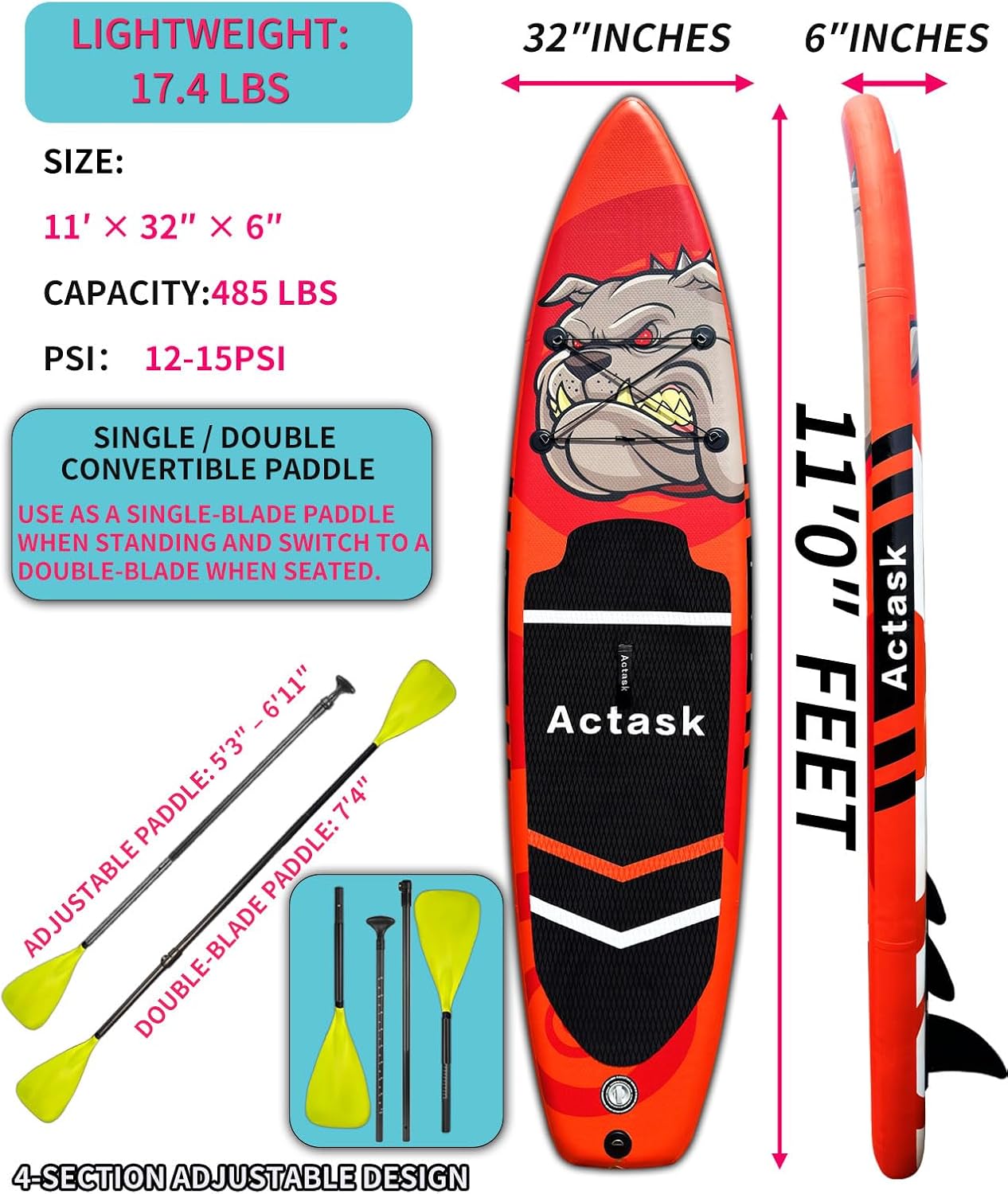 Inflatable Stand Up Paddle Board – Seat-Equipped SUP with Convertible Dual-Head Paddle, Premium Accessories, Anti-Slip EVA Deck, Ultra-Stable for All Skill Levels