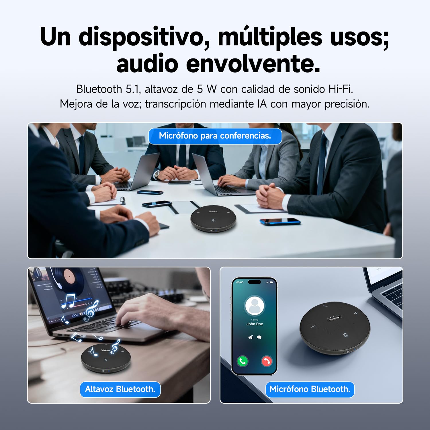 SVBONY Svhub Omni2 Altavoz y Micrófono para Conferencias, Altavoz Portátil, 4 Micrófonos con Cancelación de Ruido, Grabación de Voz Mejorada, 8Hde Duración de Llamada, para Salas de Reuniones Pequeñas