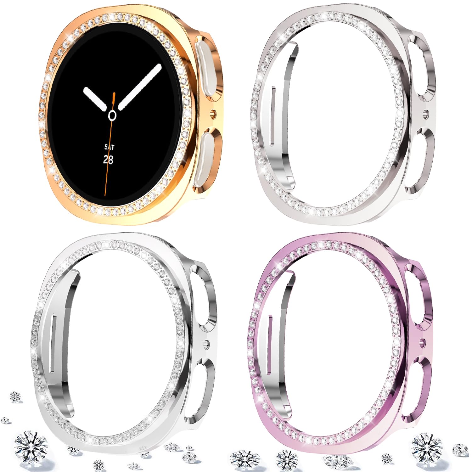 DEALELE [2-PACK] Case Compatible with Samsung Galaxy Watch 5/4 44mm, Bling Single-Row Diamond PC Protective Case Replacement Watch Cover Bumper (44mm, Gold+Transparent) — view 210
