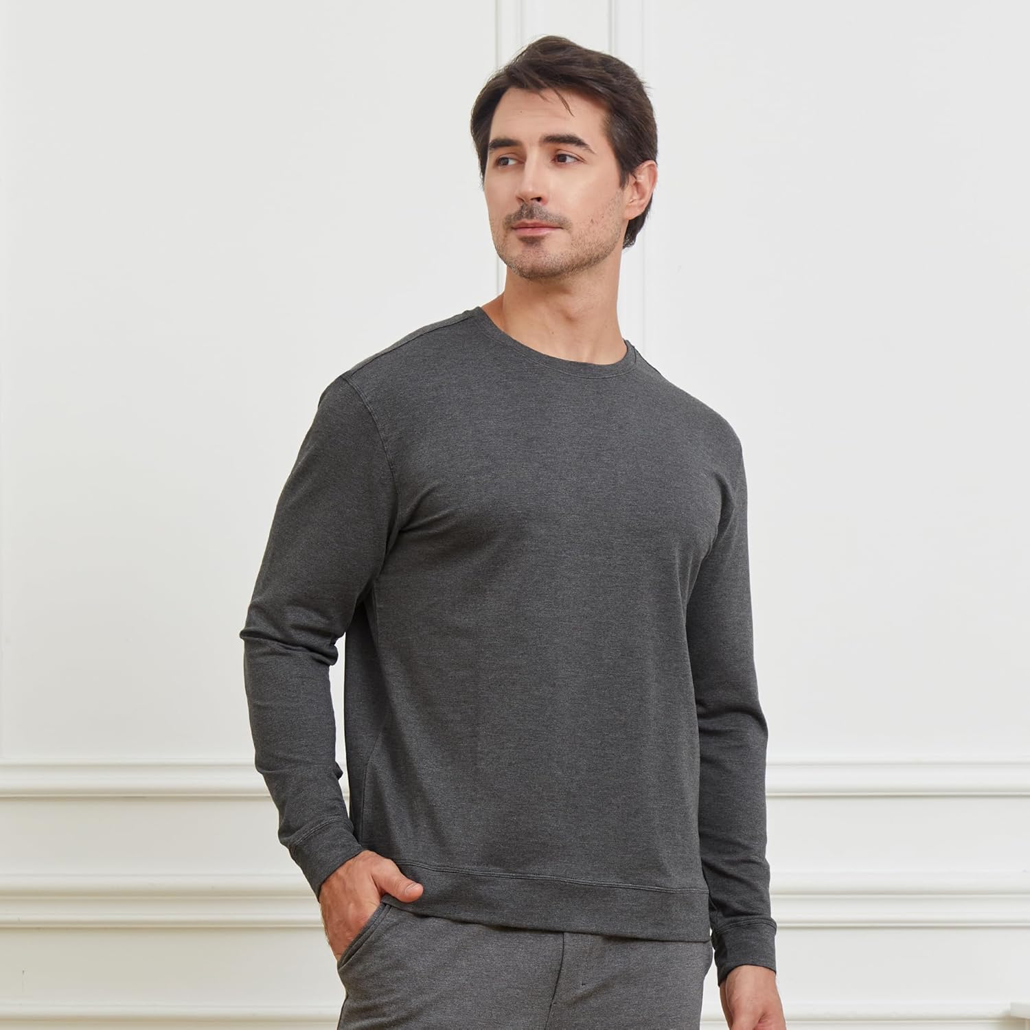 netdraw Men's Ultra-Soft Bamboo Viscose Cotton Sweatshirt Crewneck French Terry Lounge Casual Pullovers - Image 5