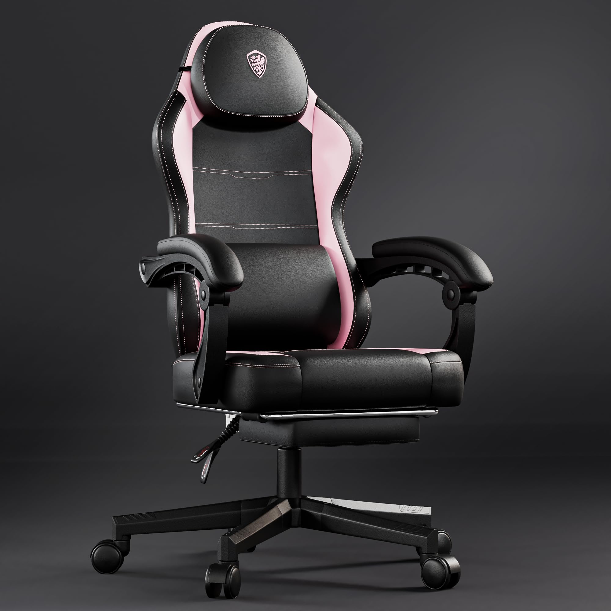 Dowinx Silla de Gamer Ergonómica con Soporte Lumbar, Cuero Sintético y Policarbonato, Respaldo Ampliado, Carga Máxima de 150 kg, Rosa