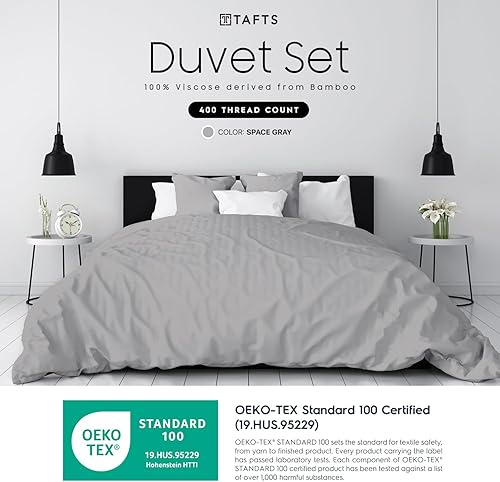 Miniatura 2 de Tafts Juego de funda de edredón tamaño individual, juego de 2 piezas, 100% viscosa pura derivada de bambú, lujosamente suave, sedoso y refrescante,