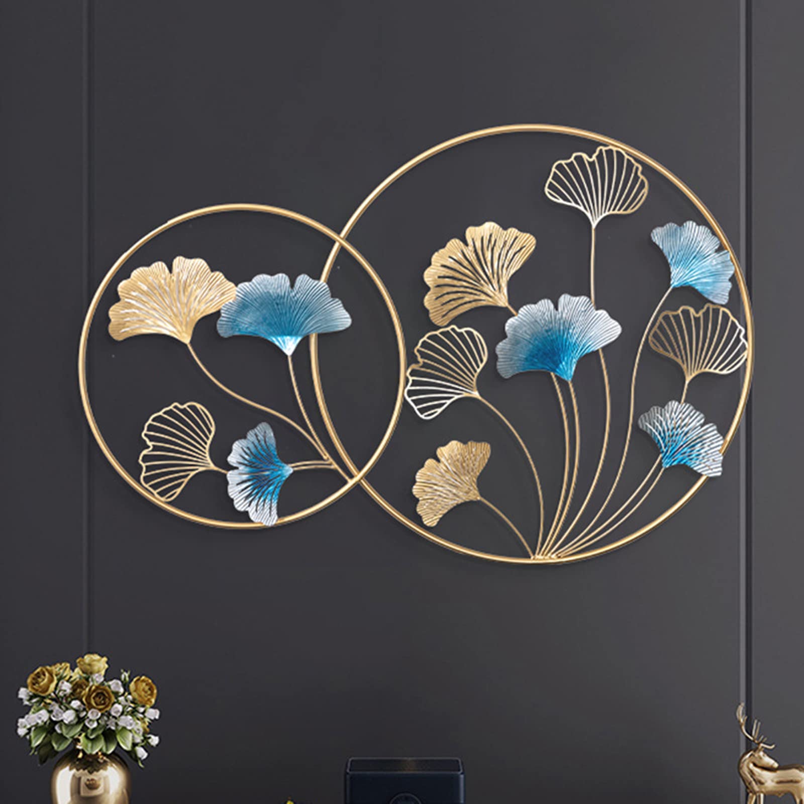 LIUSHI Décoration Murale en métal 3D, décoration de Sculpture Murale en Feuille de Ginkgo, tenture Murale pour Le Salon, la Chambre à Coucher, la Cuisine, l'hôtel de Ferme