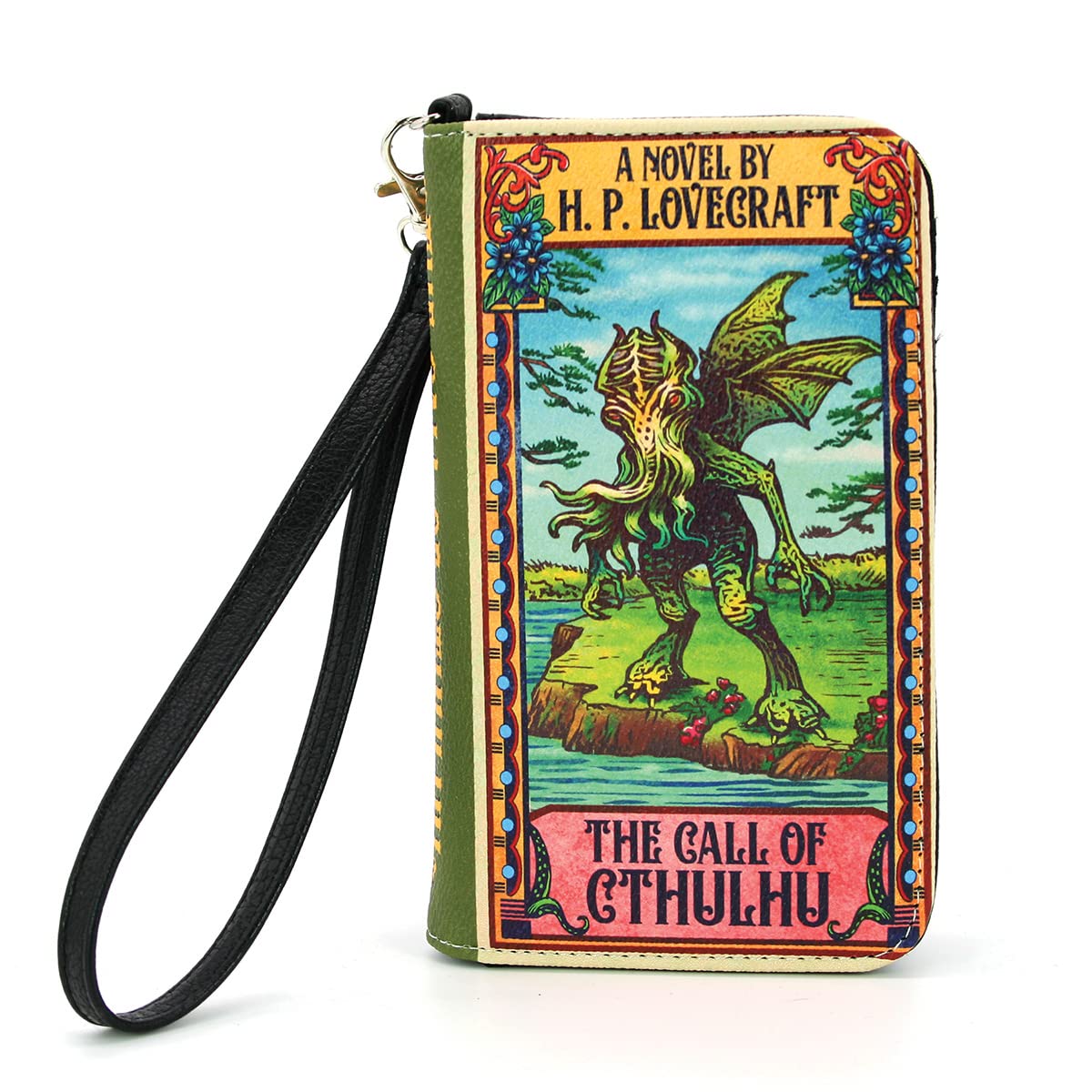 Sleepyville CrittersCall of Cthulu Wristlet Wallet for Women, Features Credit Slots and ID slots, Multi, The Call of Cthulhu Book Wallet in Vinyl