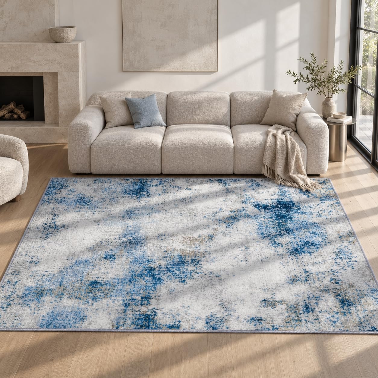 BRO Washable Living Room Rug,Large Carpet Non Slip Area Rug 120x170cm,Blue — image 1