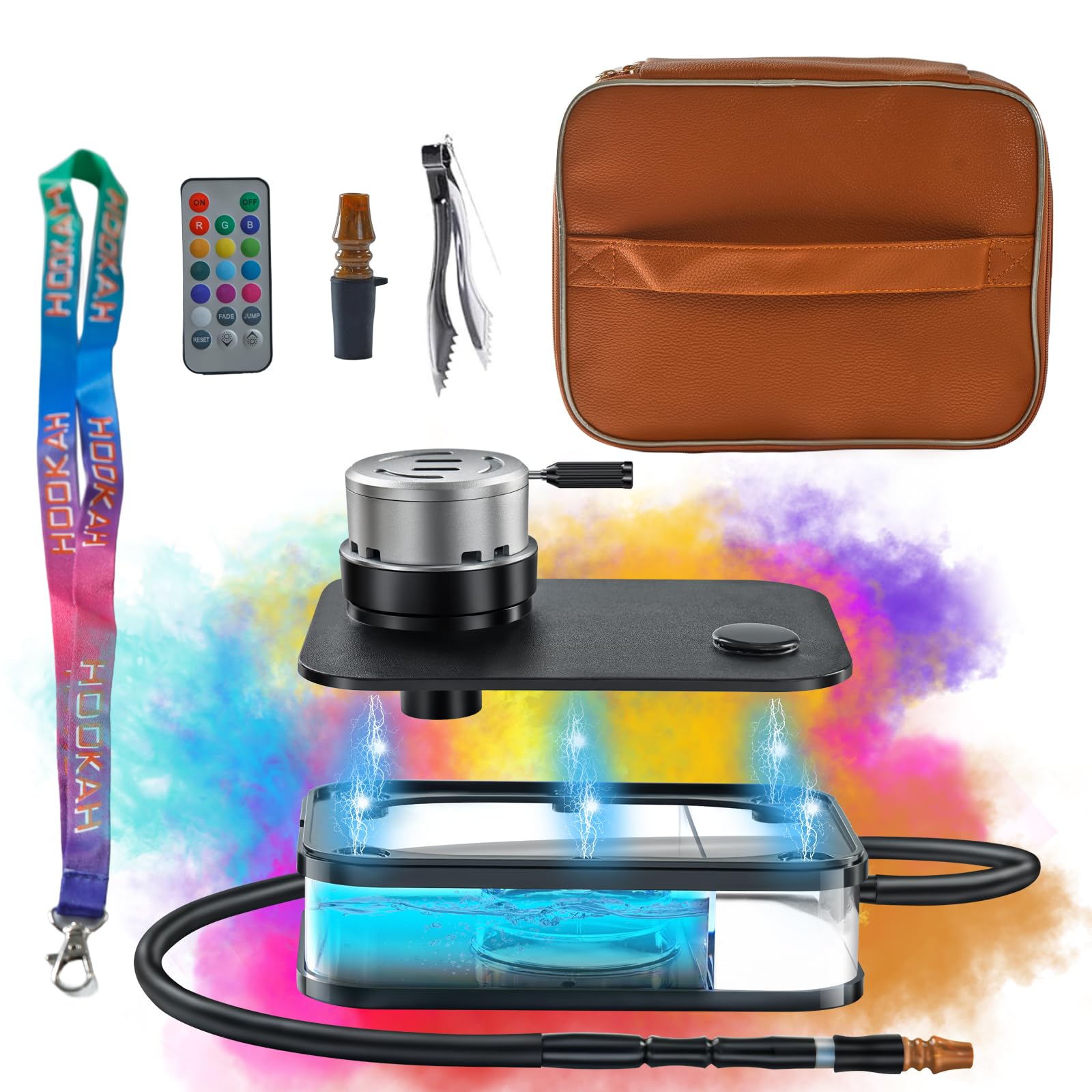 Travel Portable Hookah Set with Everything Friend Gatherings Outdoor Parties Travel Easy Cleaning Detachable lid allows adding ice