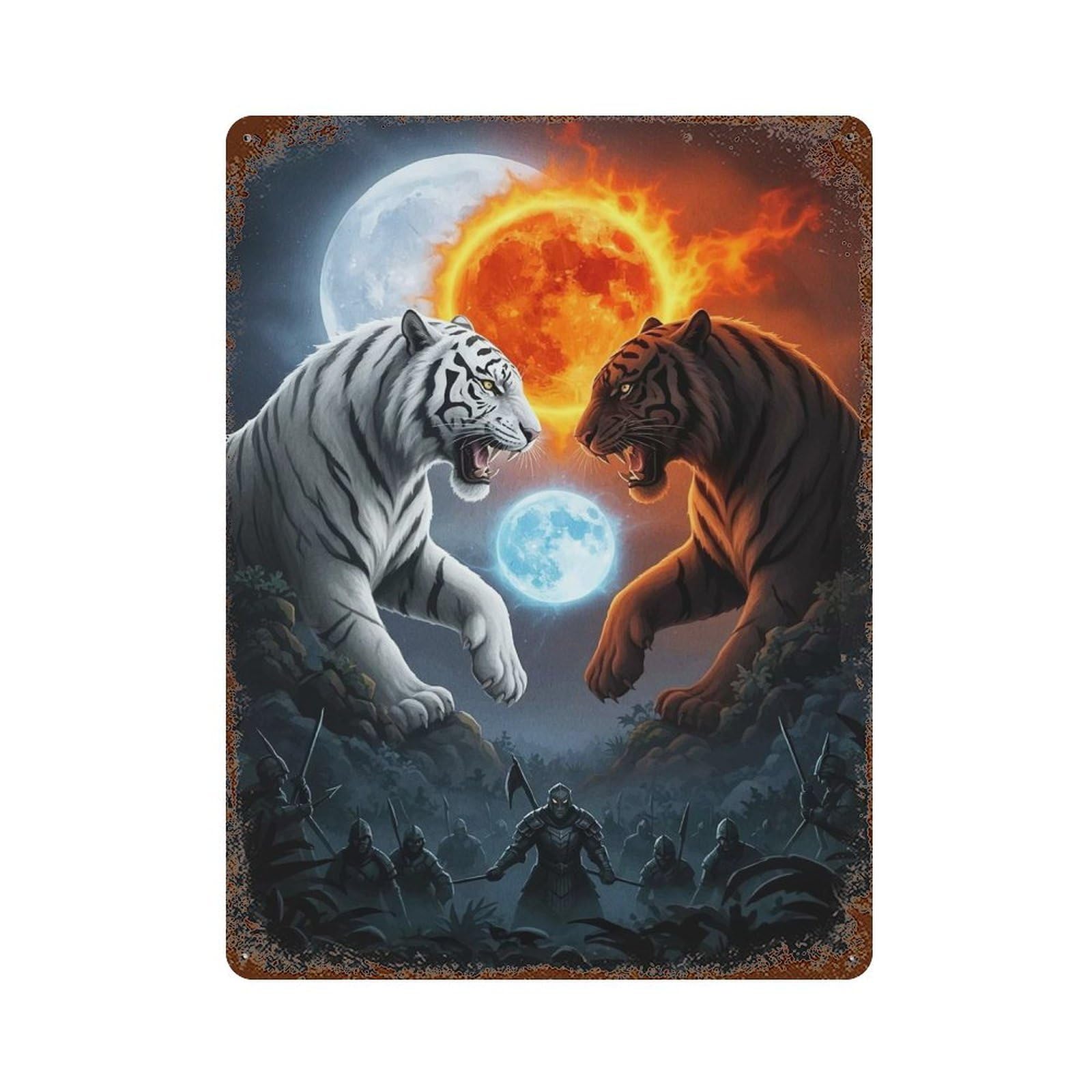Retro Metal Sign Tiger Confrontation Orange 15.7"x11.8", Retro Wall Decor for Living Room, Hallway And Home Decor