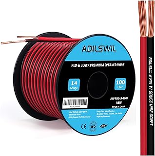 100FT 14 Gauge Speaker Wire Cable 14/2 AWG CCA 2 Conductor Low Voltage Wire Bonded Zip Red Black Wire DC 12V/24V Stereo Audio Light Car Wire CL2 Electrical Wire for Hookup and Extension
