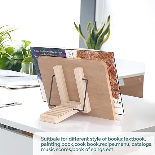 Miniatura 5 de Soporte de lectura de libros, 8 bandejas de altura ajustable con clips de papel elásticos para libro de textolibro de cocinapartituras de