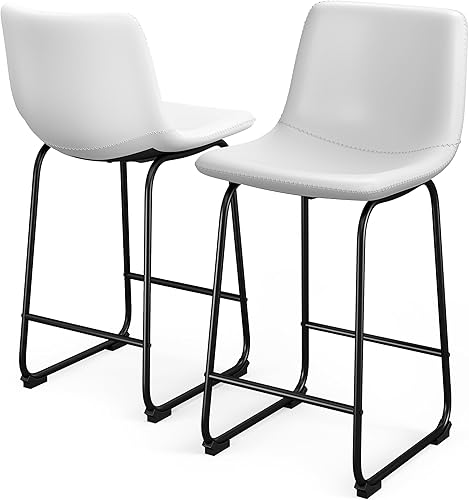 Miniatura 10 de Juego de 3 taburetes de bar de 26 pulgadas, modernos taburetes de bar de altura de barra, taburetes de bar de cuero sintético con respaldo y patas