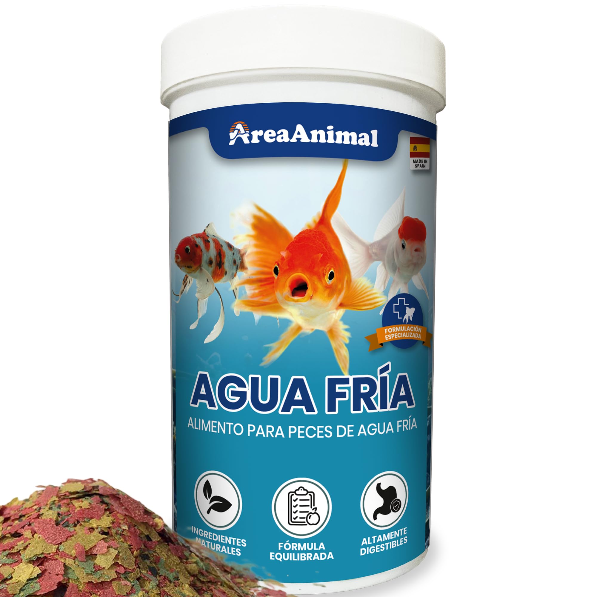Comida Peces Agua Fria, Comida para Peces 50G/250ML, Alimento Goldfish y Cualquier Pez de Agua Fría Enriquecida con Vitaminas y Minerales, No Apto para Alevines