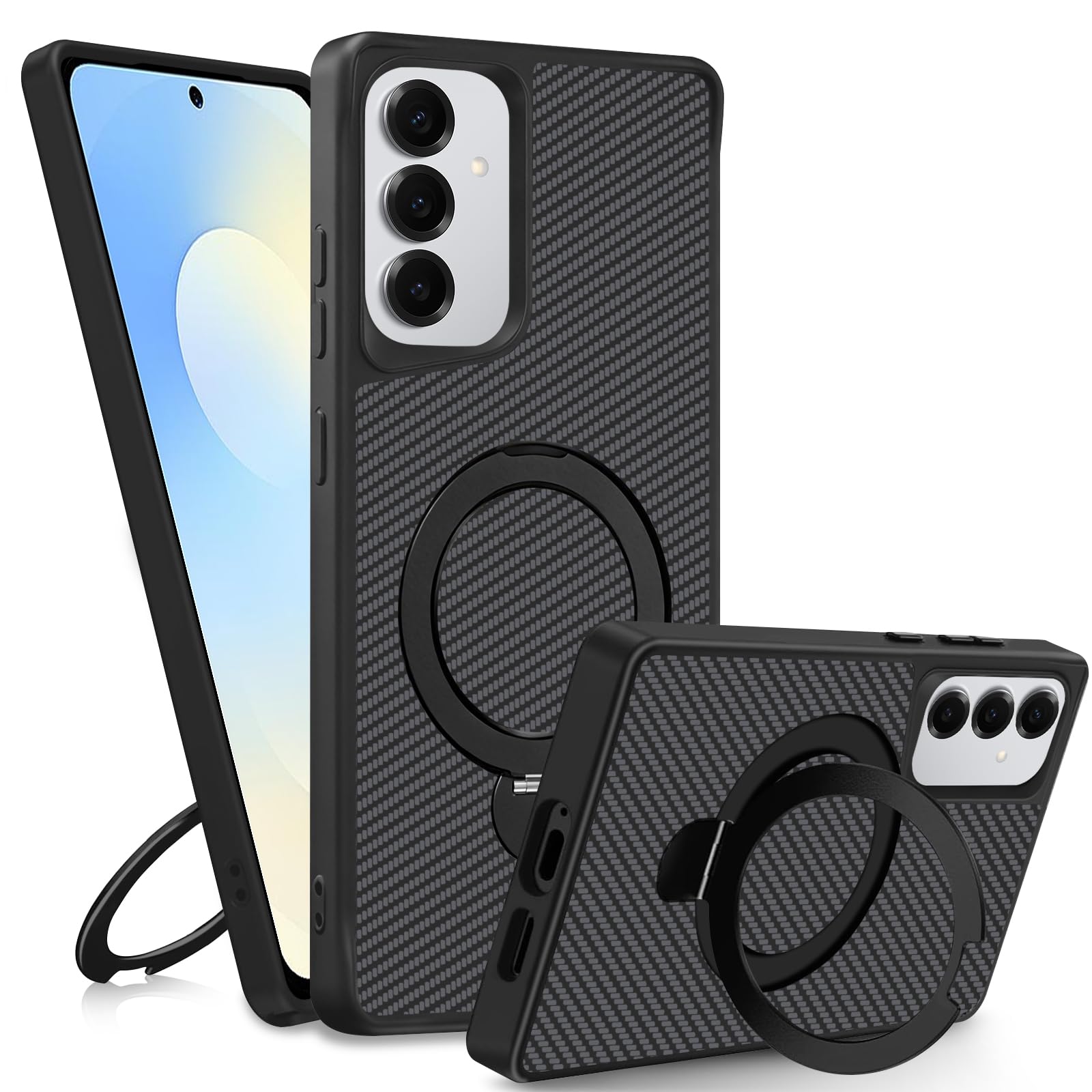 Migexxkj für Samsung Galaxy S25 FE Hülle Magnetisch, mit Kameraschutz 360° Metall Ring Ständer mit Muster, Schutz in Militärqualität, Stoßfest Kratzfest Magnetisch Handyhülle S25 FE (Schwarz)