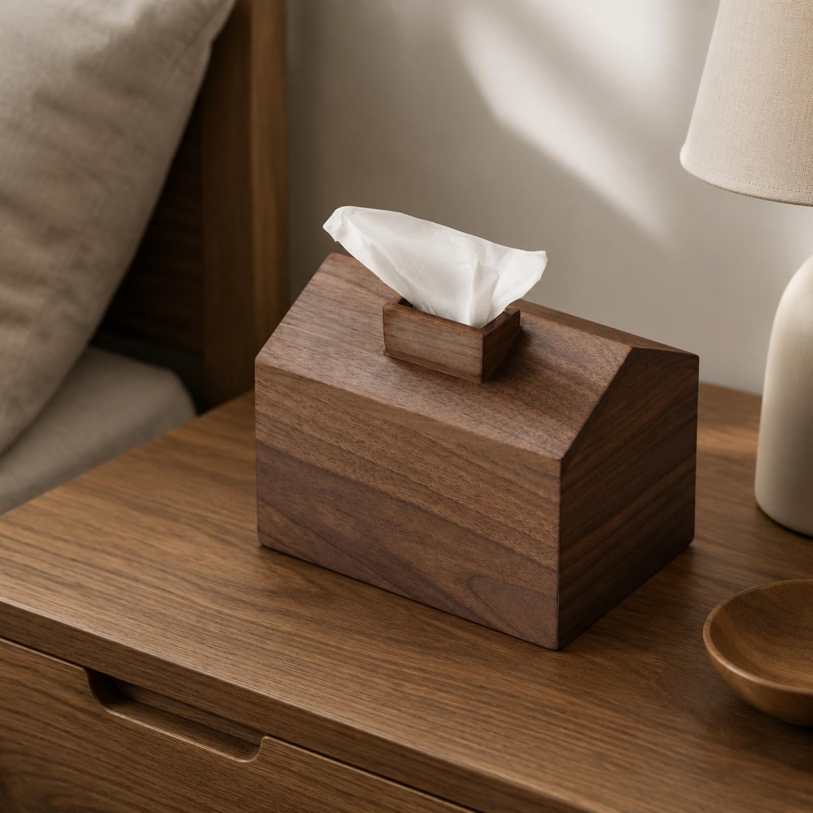Fazzoletti in Legno Minimalista | Elegante, Scatola per Fazzoletti in Legno scuro, Multiuso, Soggiorno