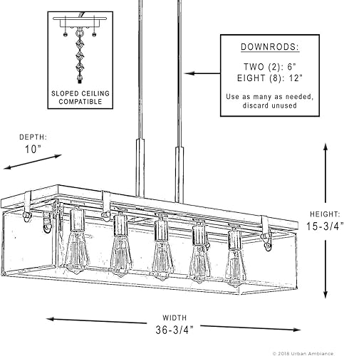 Miniatura 6 de Urban Ambiance Lámpara de araña moderna de lujo, tamaño grande 15.75 pulgadas de alto x 36.75 pulgadas de ancho, con elementos de estilo industrial