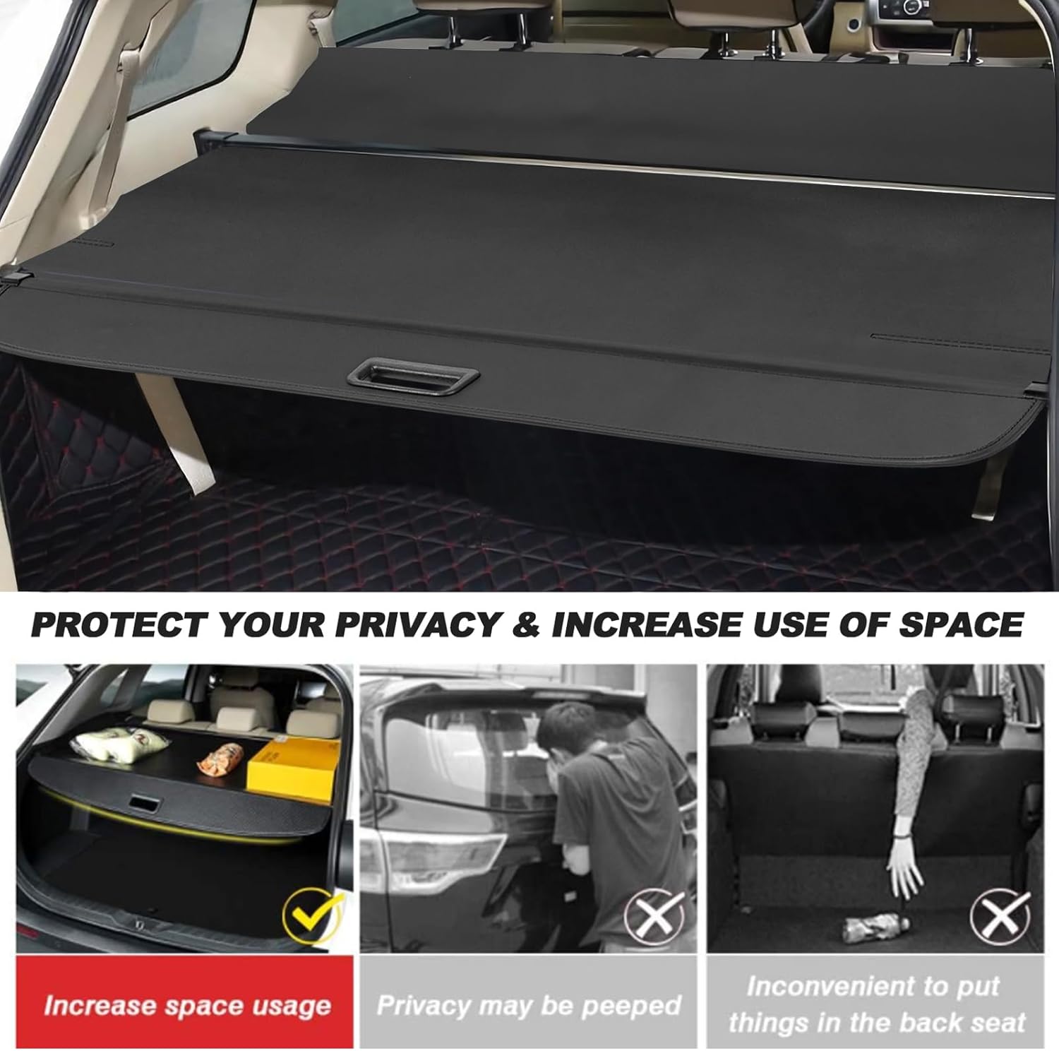 AUXMART Cargo Cover Fits for 2006 2007 2008 2009 2010 2011 2012 Toyota Rav4 Trunk Cover Anti-Theft Retractable Security Shielding Shade Black