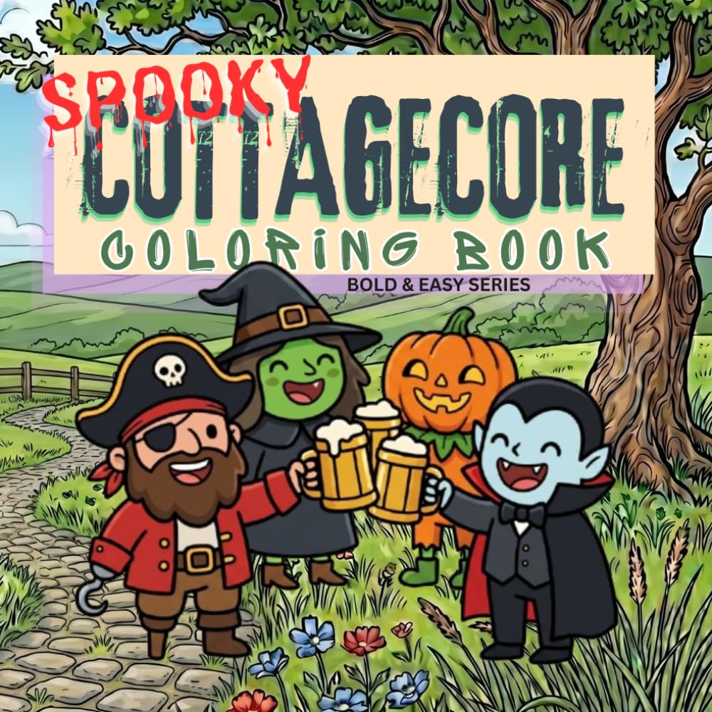 Spooky Cottagecore Coloring Book Bold & Easy Series: Bold and Easy Coloring Book for Adults and Teens with Cute Ghosts, Whimsical Monsters, and Cozy Creepy Scenes for Relaxation