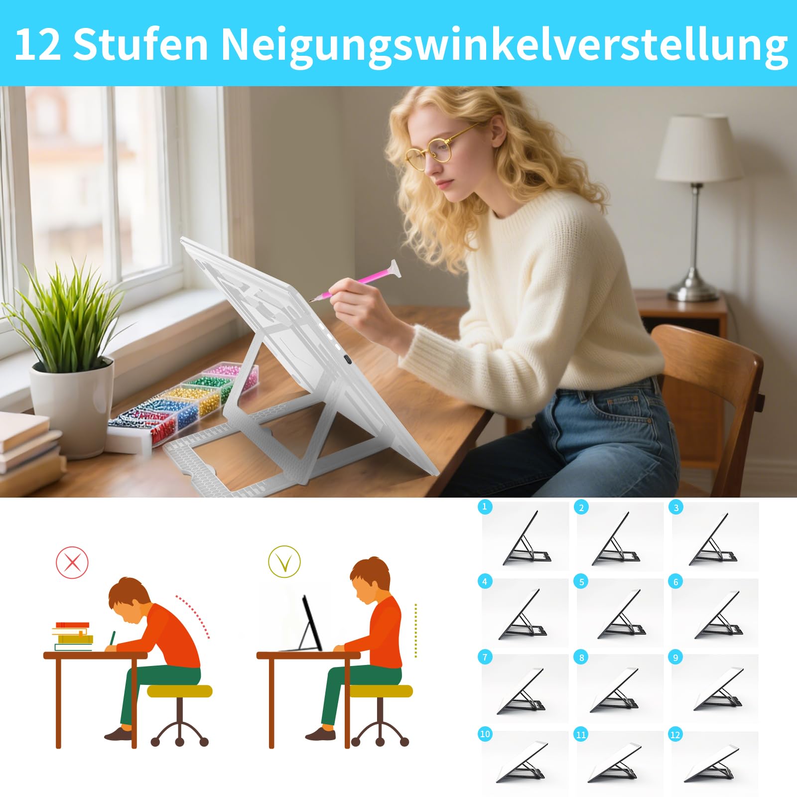 Phylosal A3 Leuchttisch mit Ständer, Wiederaufladbares Magnetische Leuchtplatte mit Seitentaste, Superhelle Tracking Leuchtkasten für Zeichnen, Light Pad für Diamond Painting,Skizzieren,Designen,Black