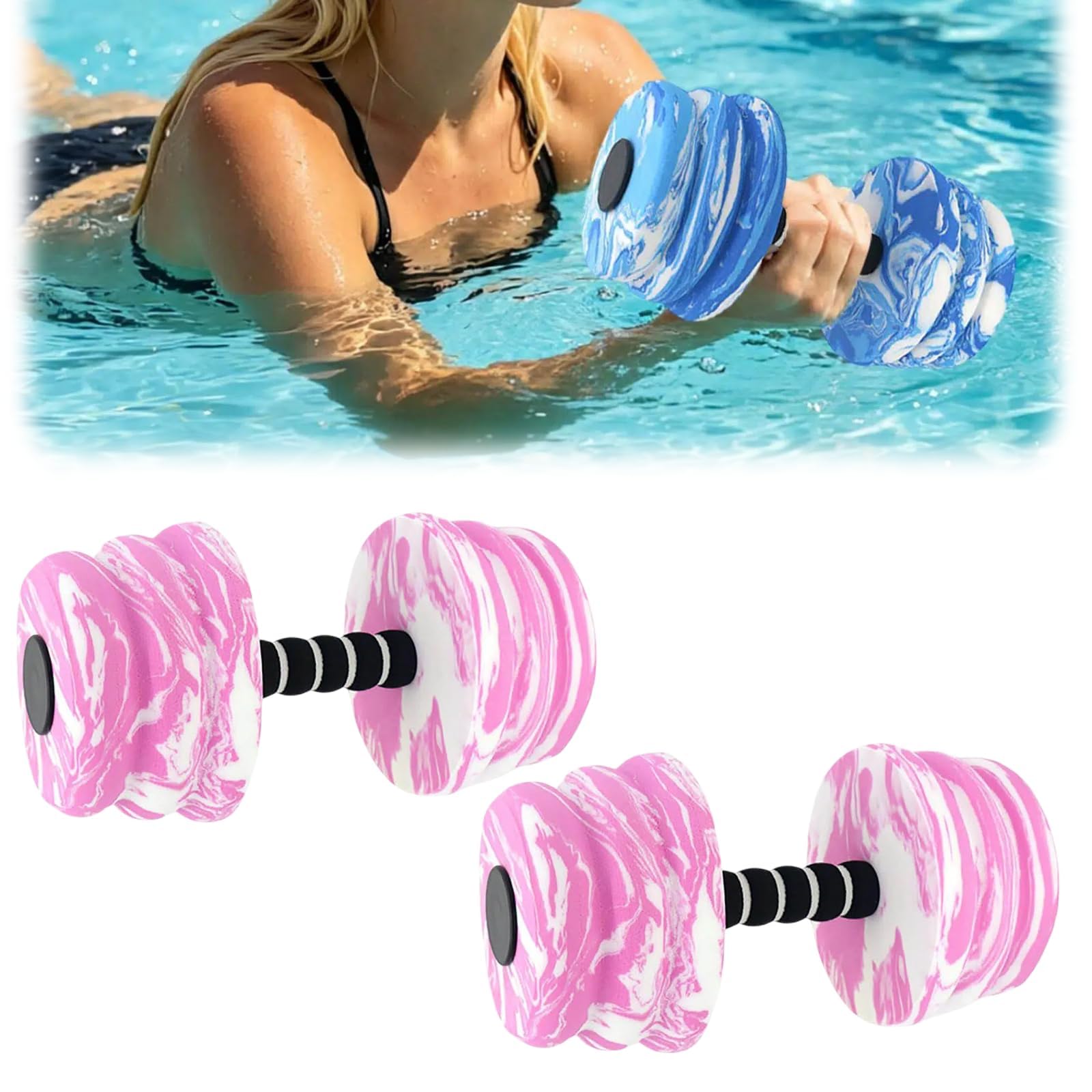 Water Aerobics Dumbbells, Set of 2 Water Exercise Dumbbells, Foam Dumbbells for Water Aerobics, Aqua Fitness, Aqua Jogging, Water Dumbbells for Adults, Men, Women, Fitness Equipment (Pink)