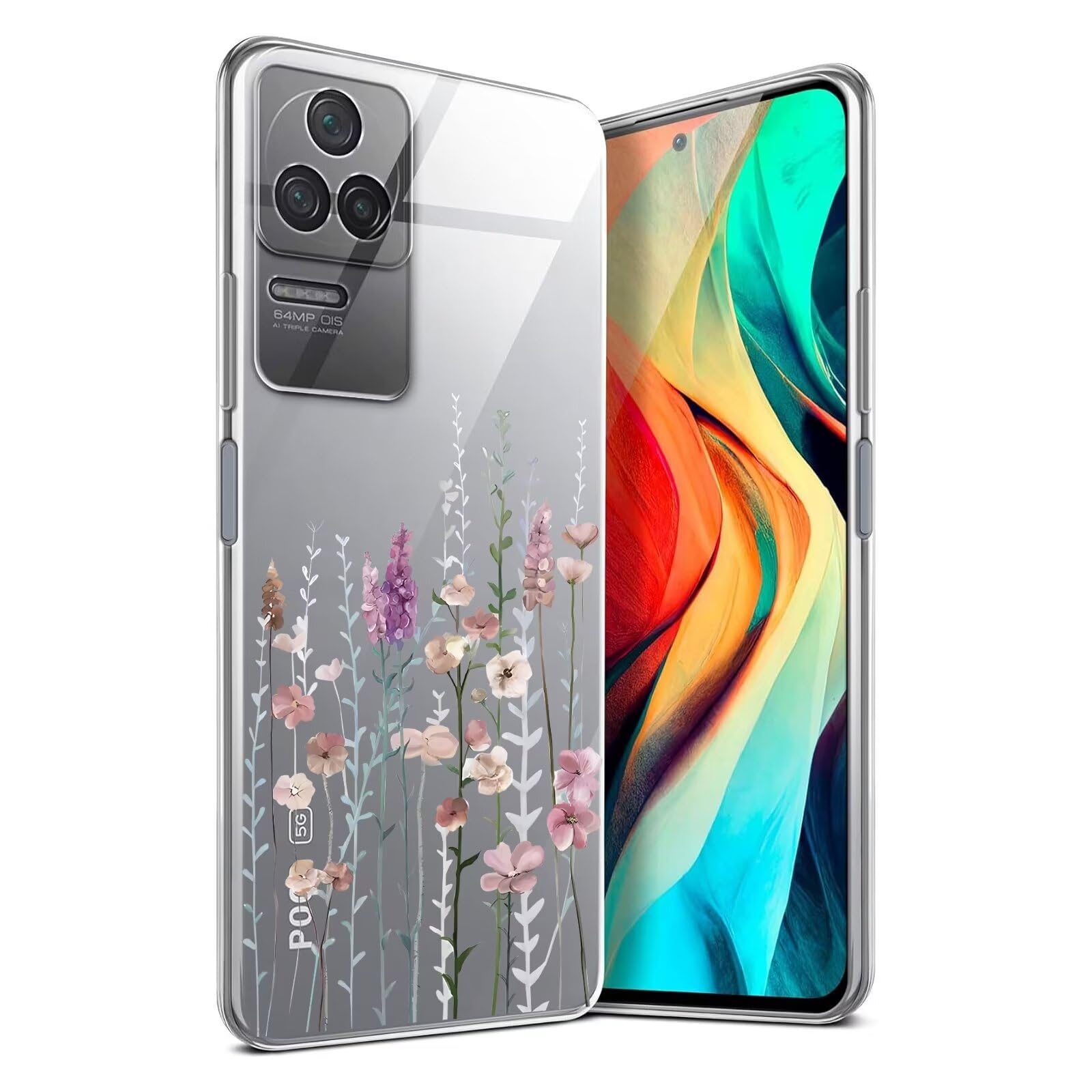 Kaywzo Case for Xiaomi Poco F4 Case,Transparent TPU Case with Paintings Flower Pattern,Ultra Thin Lady Silicone Shockproof Protection Cover-3