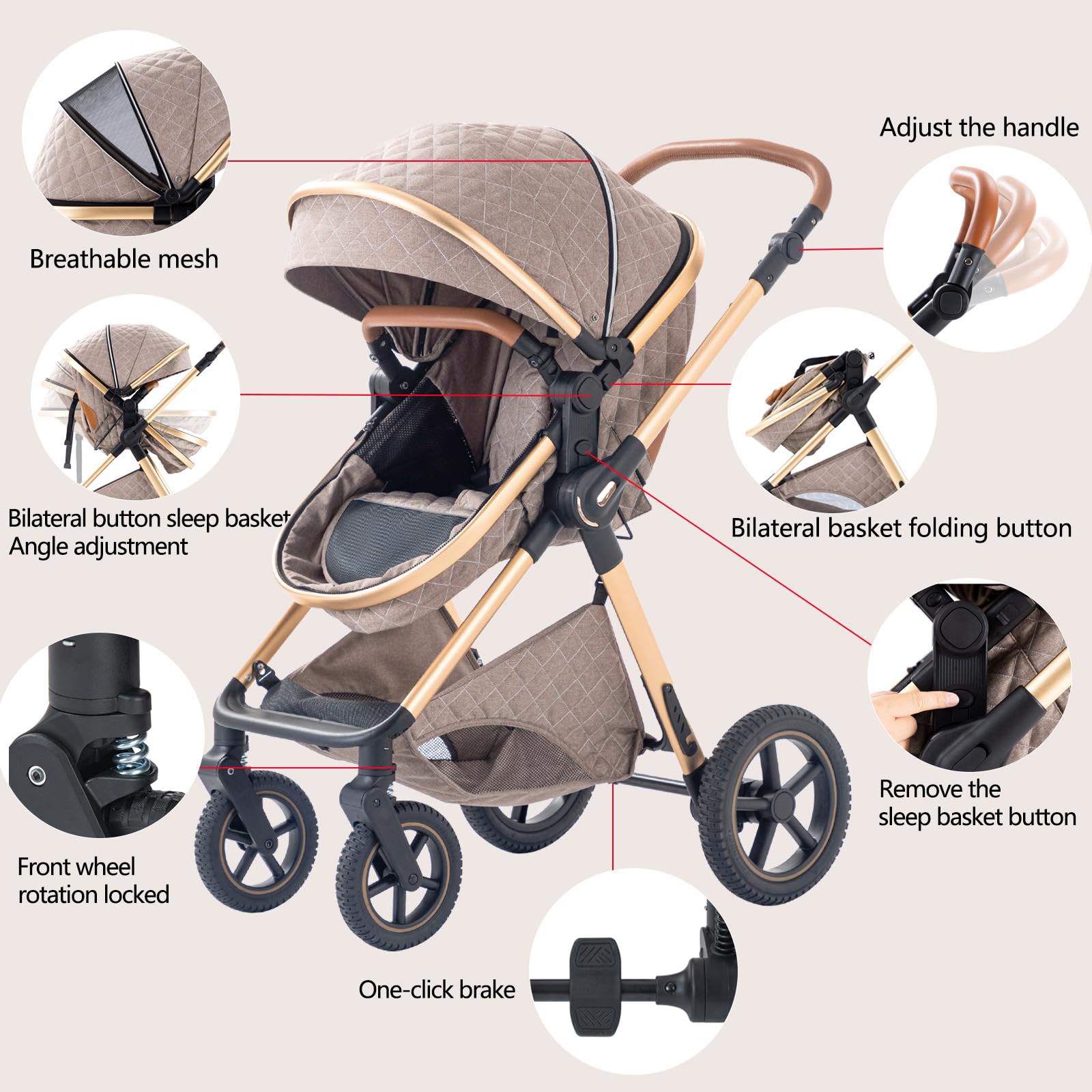 Poussette 3 En 1 Portable Pliante - Siège Auto Et Canne Paysage Pour Nouveau-Né
