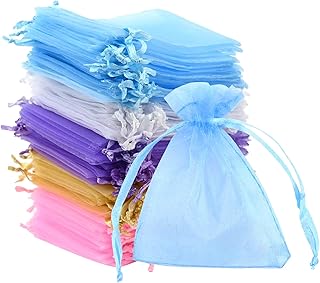 100Pcs Transparent Organza Bags, 8×10CM Small Organza Bags with Drawstring for Wedding Favours, Jewelry Pouches, Party Gifts,Multiple Colors Available.