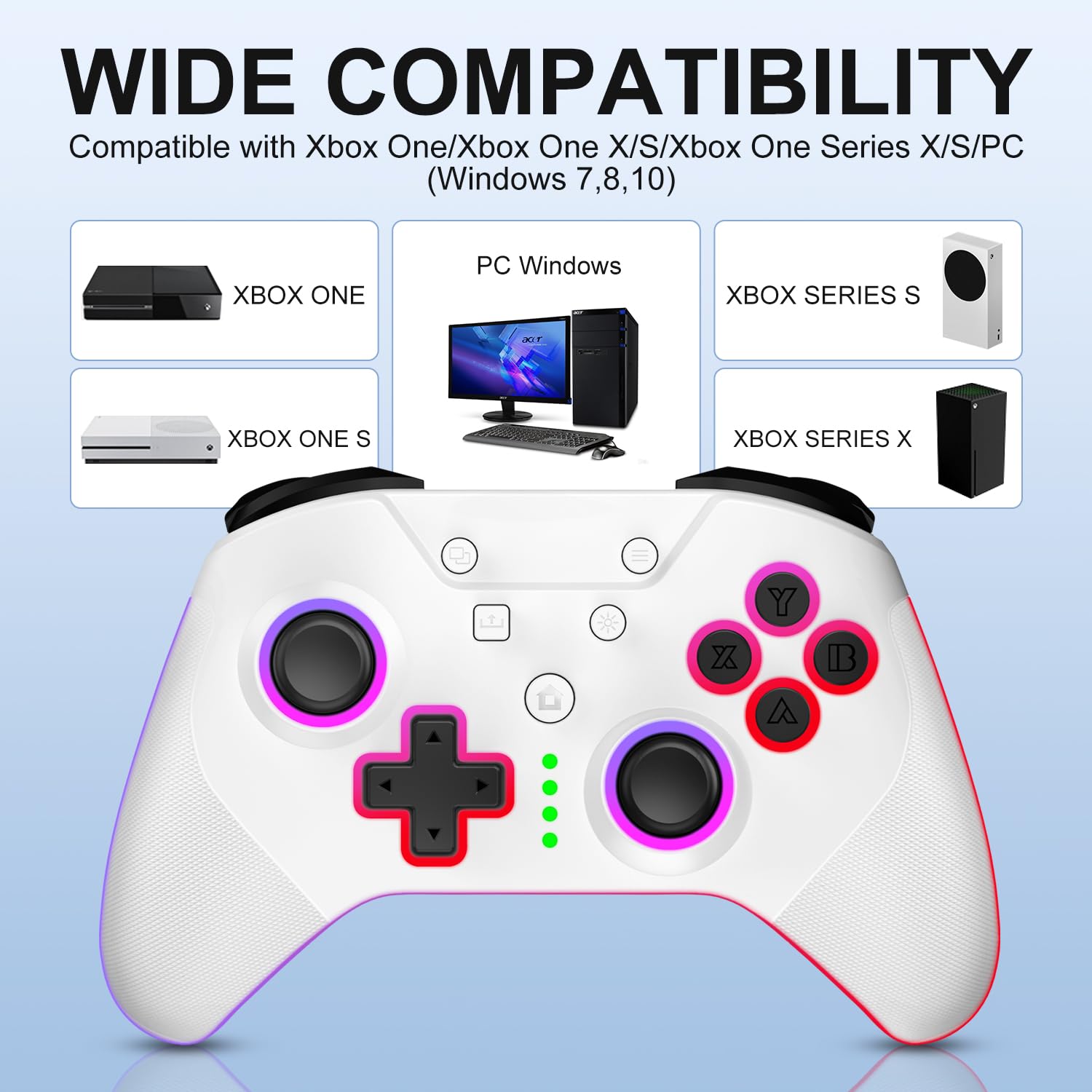 SWCTIM Xbox Controller Wireless für Xbox One, Xbox Series X/S, Xbox One X/S,2.4GHz RGB LED Licht Wireless Controller mit 3.5mm Kopfhörerbuchse,Weiß