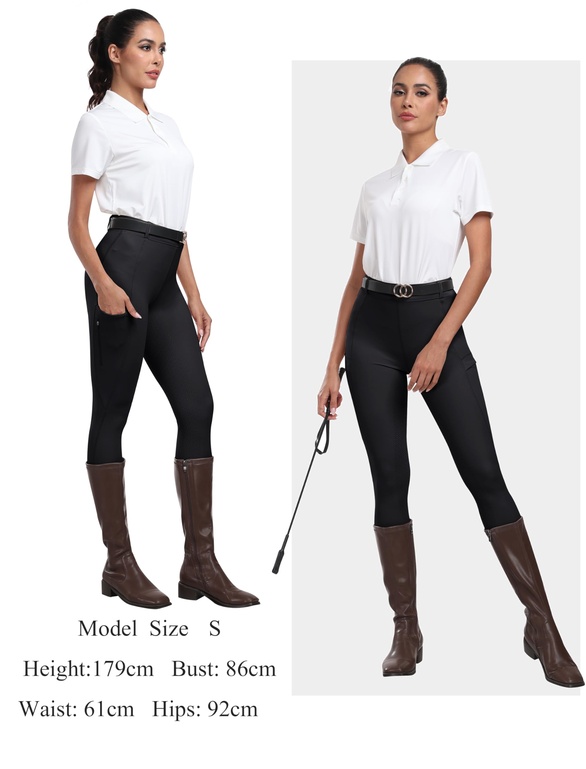 MoFiz Damen Reitleggings Silikon Vollbesatz Reithose Vollbesatzreithose High Waist für Reitsport Reitstretchhose mit Tasche