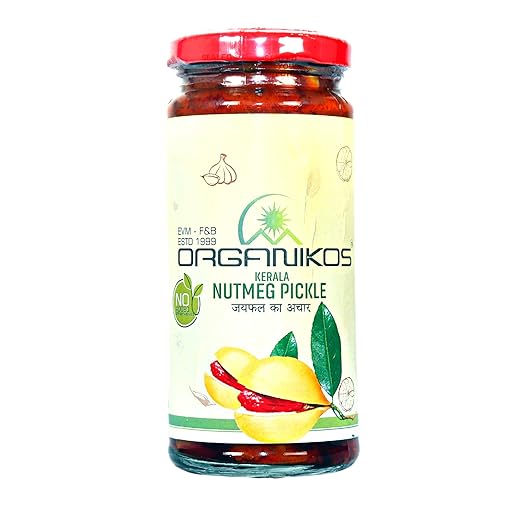 ORGANIKOS Kerala Traditional Style Nut Meg pickle 250 gm | No artificial preservatives, flavors, and colors | jaiphal achar | Home made pickles |