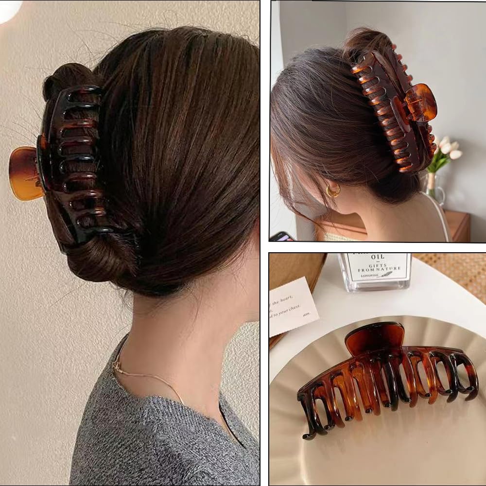 3 Pcs Hair Clips Women Brown Hair Claw Clips Set Tortoise Shell Grip Dark Brown Hair Clips for Women Girls Thick Thin Curly Straight Long Hair - Image 4