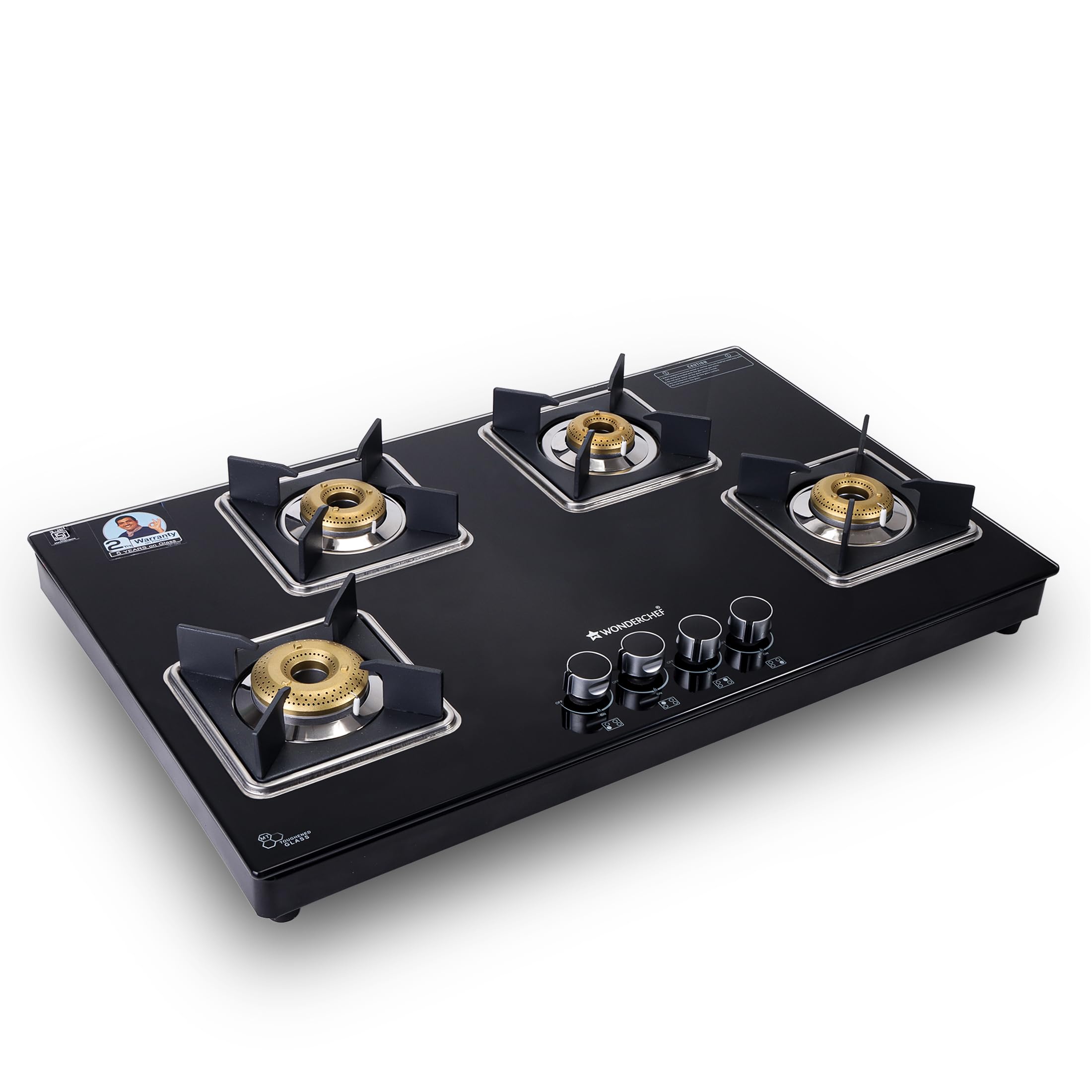 Wonderchef Octavia 4 Burner Glass Hob Top Auto Cooktop | 8mm Toughened Glass|Automatic Hob Top|Auto Ignition|Forged Brass Burners|Stainless Steel Drip Tray|LPG compatible|2 Year Warranty | Black-picture-31
