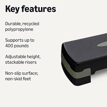 Amazon Basics Aerobic Exercise Step Platform, Adjustable Workout Stepper for Home Fitness, 27, Black/Grey