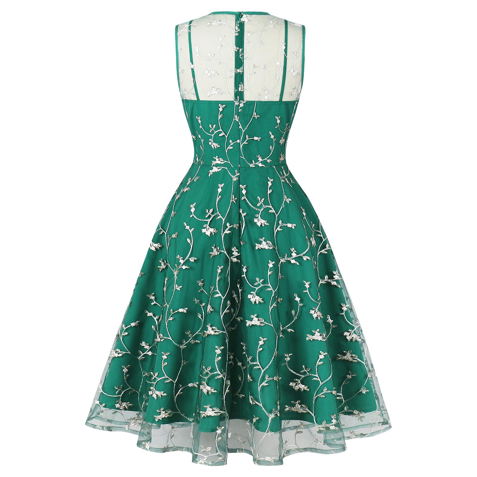 Vestido bordado floral sin mangas para mujer, vestido de tul bordado de flores, vestido de graduación, ilusión de malla, abertura de cerradura, boda, fiesta, té