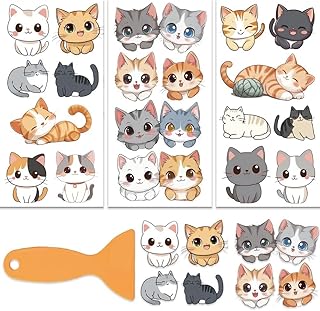 OLYCRAFT 3 Sheet Rub on Transfers 6x12 Inch Cartoon Kitten Furniture Transfers Self-Adhesive Waterproof Transfer Stickers Cat Rub on Decals for Wood Porcelain Glass Dressers Home Decor